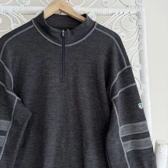 Kuhl Team Merino Wool Quarter Zip Pullover Sweater XL Mens Grey Hiking Gorpcore - Picture 2 of 10